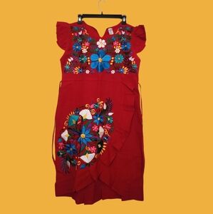 Red Floral Embroidered Dress